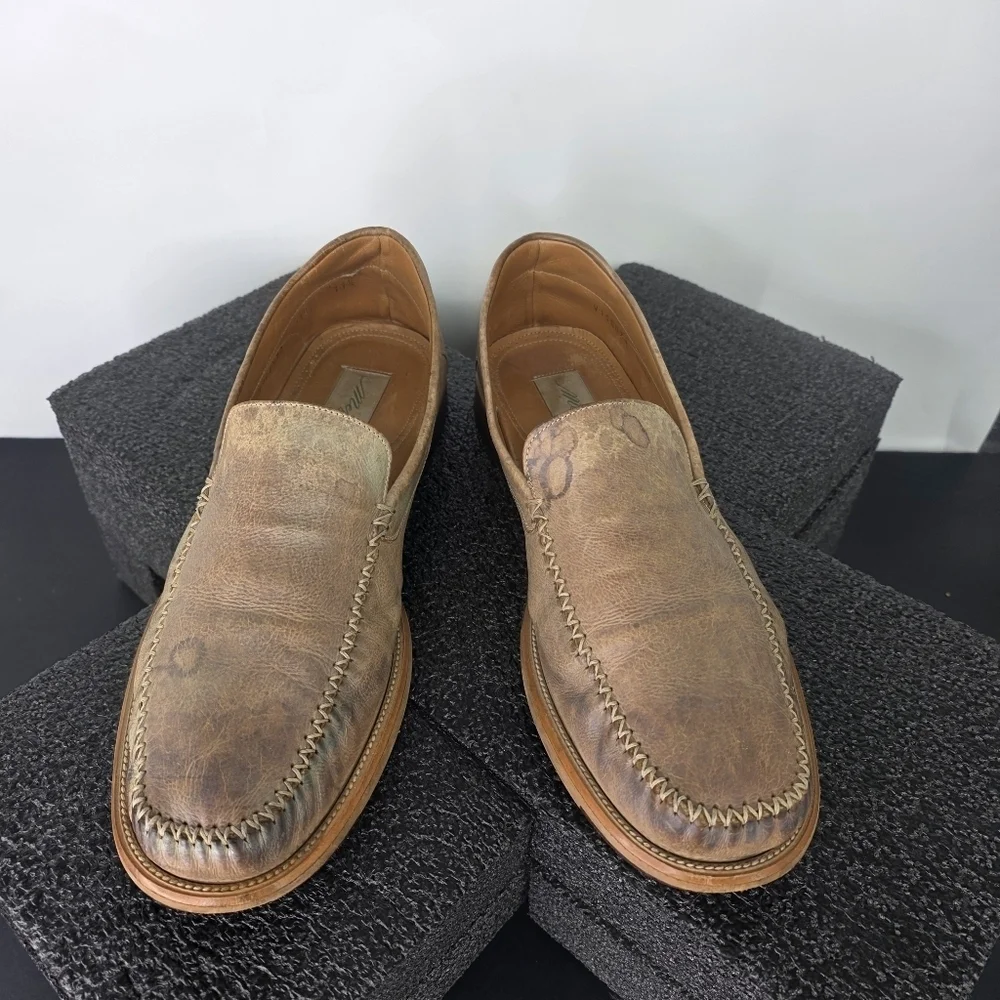 Mezlan Shoe Vicenza 11.5M Apron Toe Loafer Slip-On Distressed Leather Tan Spain